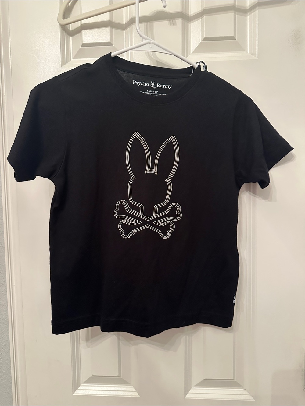Psycho Bunny Black Tee with White Outline Bunny Skull
